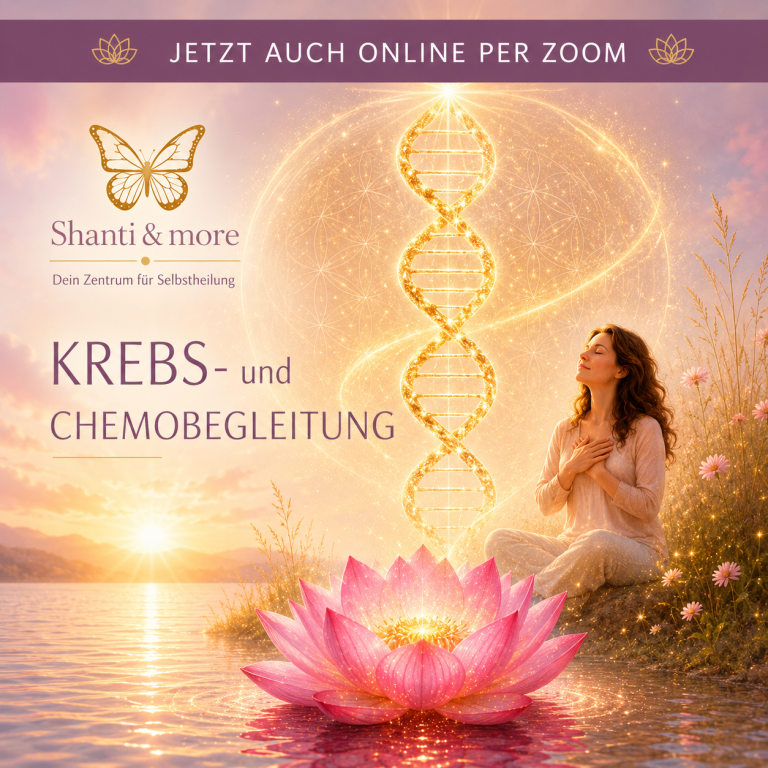 Eine rosa Lotusblüte aus der goldene DNA emporsteigt. Eine Frau sitzt entspannt am Rand